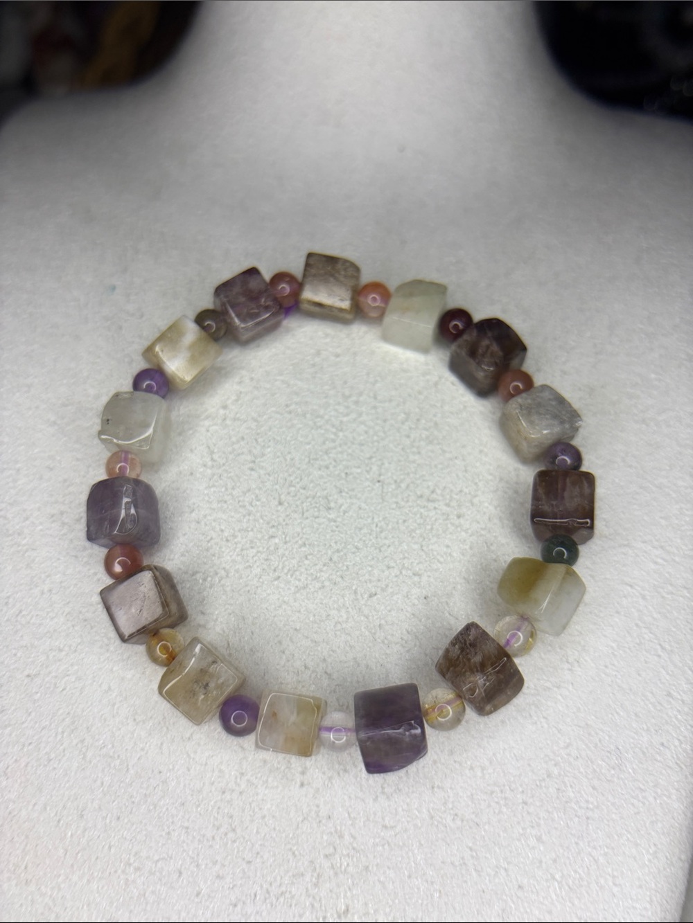 Multicolor Semi-Precious Stone Cube Bead Stretch Bracelet
